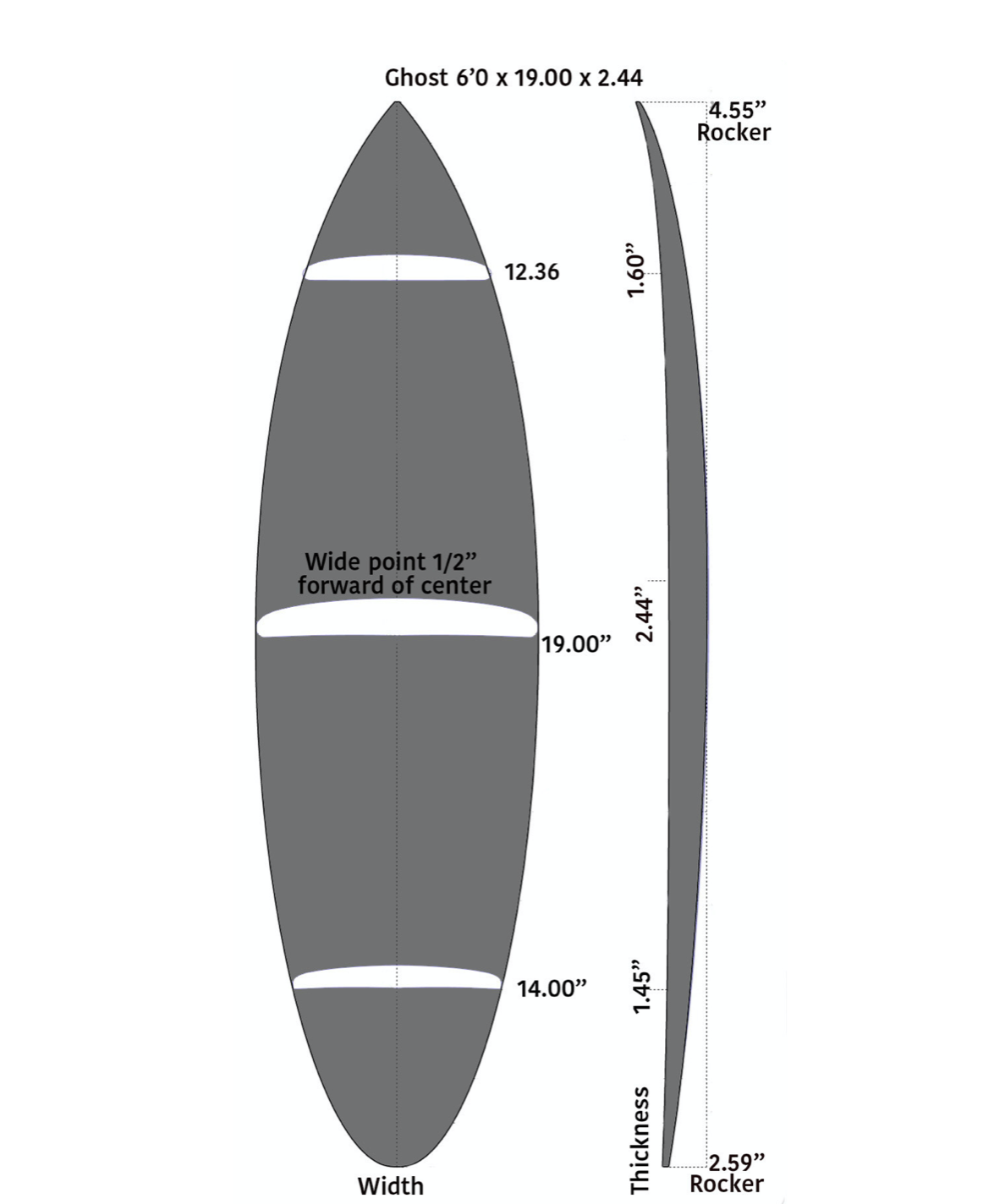 PYZEL GHOST  6'0 x 19 3/8 x 2 9/16 x 29.90L